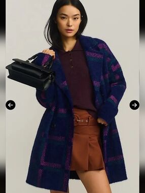 NVLT For Anthropologie Women's Eyelash Double Breasted Knit Plaid Coat Jacket XS